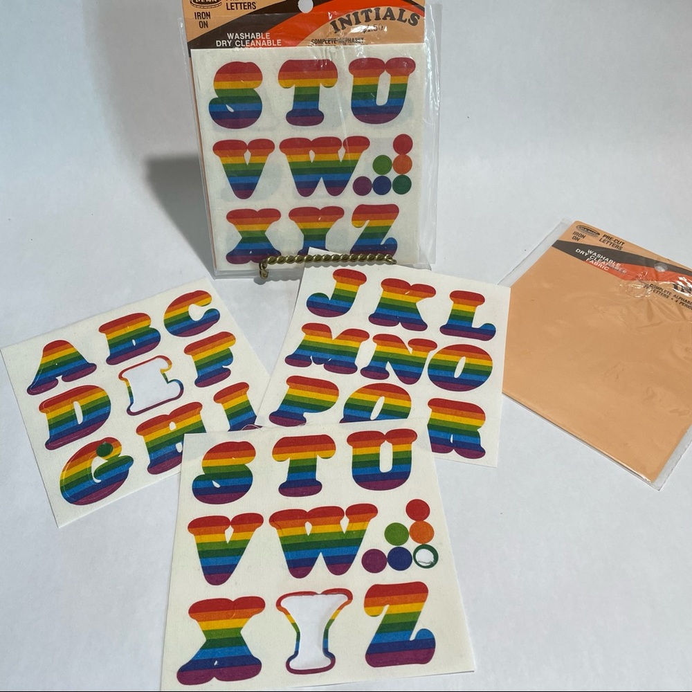 Vintage iron on rainbow initials letters 2 packs